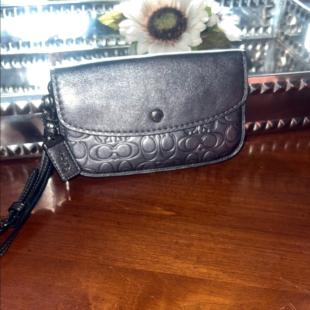 Coach Metallic Silver Wristlet